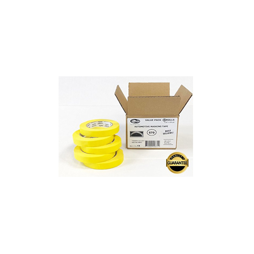 #1 Voted in Specialized Painting Workshops. PEGAFAN Automotive Performance Refinish Yellow Masking Tape 3/4 x 55yd Value 5 Rolls/Pack 200 F Performance Temperature 28 lbs\in Tensile Strength 